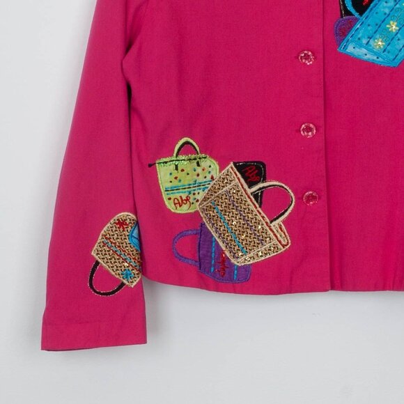 Vintage Anage Womens Purse Patchwork Button Front Jacket‎ Size L Cotton Artsy - Picture 3 of 9